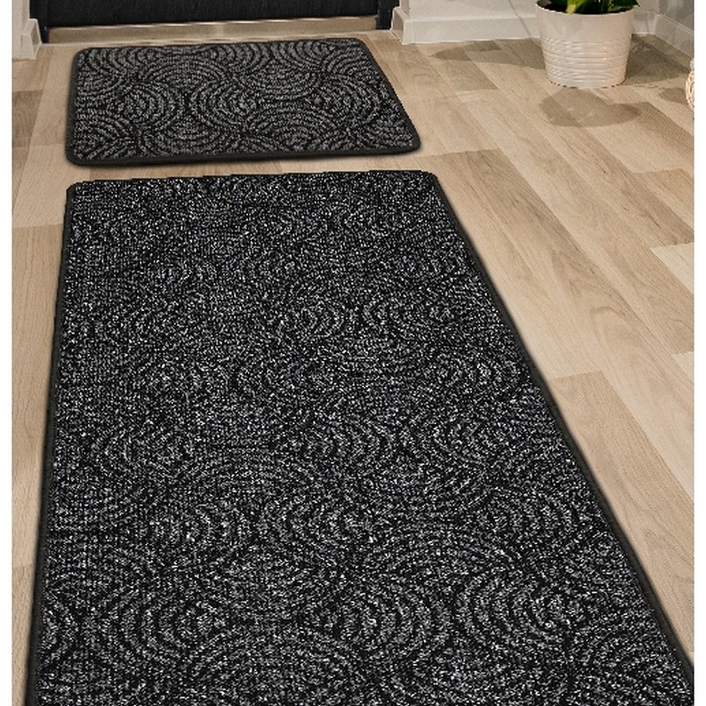 Geo Utility Modern Washable Runner Mat in Anthracite Grey